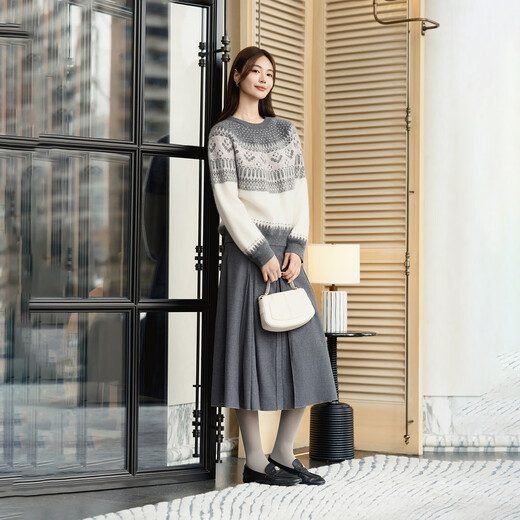 EP Yaying high-end series temperament jacquard cashmere sweater short knit sweater 2025 new style 9511A red S