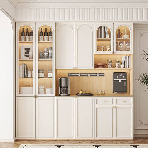 溥畔定制餐边柜靠墙一体储物柜客厅家用多功能厨房高柜法式奶油风酒柜 长240*上宽30/下宽40*高220cm ENF实木颗粒板