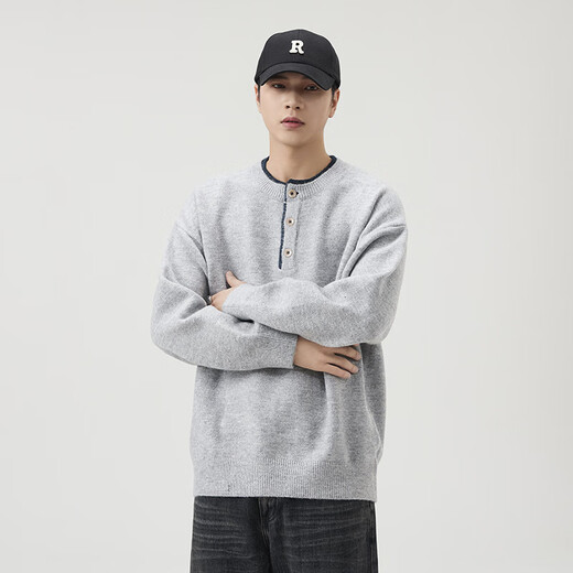 LUMILOTUS light luxury new brand classic retro Henry collar American style sweater for men 2025 new autumn and winter casual and warm brown M suitable for 110-130Jin Jin is equal to 0.5 kg