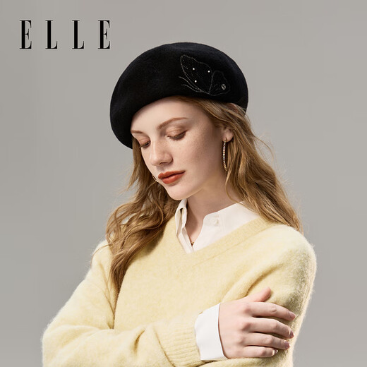 ELLE beret women's autumn and winter elegant octagonal hat retro versatile painter's hat fashionable beret hat one size fits all classic black