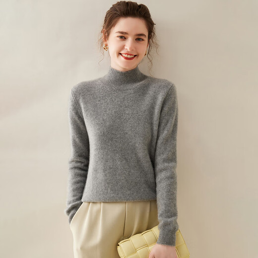 Golden Rabbit Brand High-end Half Turtle Collar Thickened Cashmere Sweater Women's 2025 Autumn and Winter New Loose Knitted Bottoming Sweater Jade Green XL