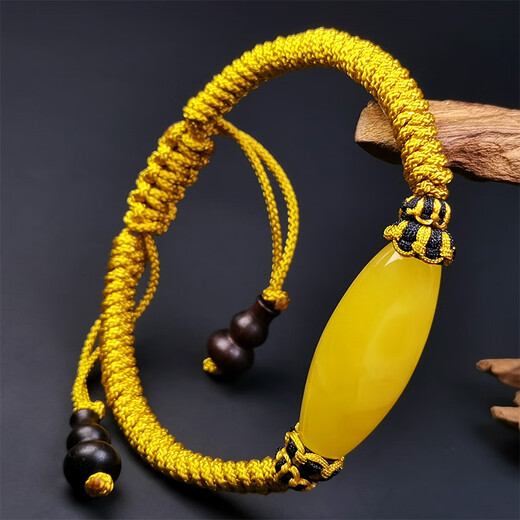 Amber style, one thing, one picture, one certificate, beeswax bracelet, bucket beads, single bead, bracelet braided rope, natural amber, Russian material, chicken fat yellow, bracelet 4.13g, 13.5*32mm