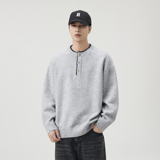 LUMILOTUS light luxury new brand classic retro Henry collar American style sweater for men 2025 new autumn and winter casual and warm brown M suitable for 110-130Jin Jin is equal to 0.5 kg