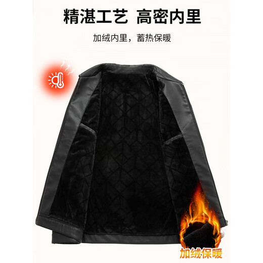 Jiujiu Wang Jiu Mu Wang Large Size Men's Leather Jacket 2025 Winter Fatty Plus Velvet Windproof Warm Loose Lapel Executive Jacket Black L (125-135Jin Jin equals 0.5kg)
