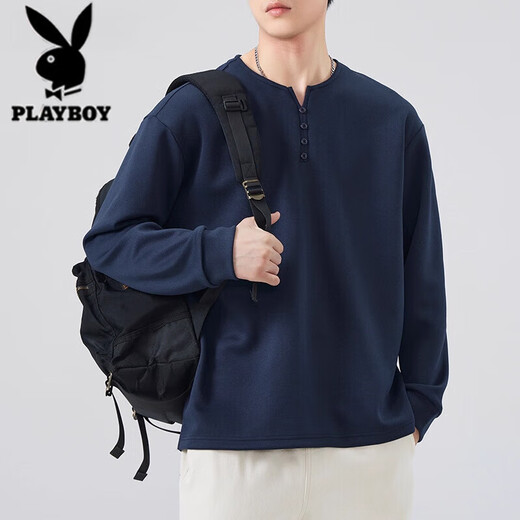 Playboy long-sleeved T-shirt men's Henry collar autumn and winter slim fit top spring and autumn sweatshirt men's inner layering shirt boys 3309 black M 90-105Jin Jin equals 0.5 kg