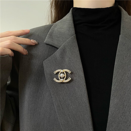 SNQP Korean light luxury temperament small fragrance style letter pearl brooch for women exquisite fashion suit sweater accessories pearl zircon earrings-silver needle