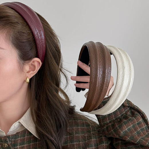 Idel Korean Maillard autumn and winter new fashion leather wide-brimmed headband high skull headband versatile wide-brimmed face wash hairpin