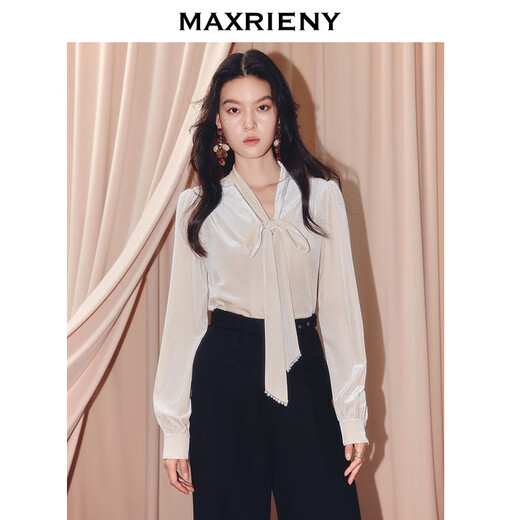 MAXRIENY French retro v-neck velvet shirt 25 winter commuting wear loose tie long-sleeved top off-white M