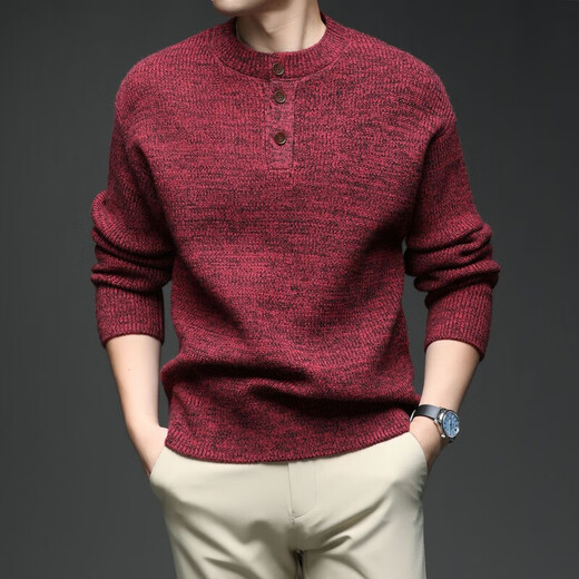 Playboy (PLAYBOY) spring and autumn men's thick knit sweater thick round neck sweater Henry collar three-button pullover sweater for men high-end MJ8523 light gray M /165/105