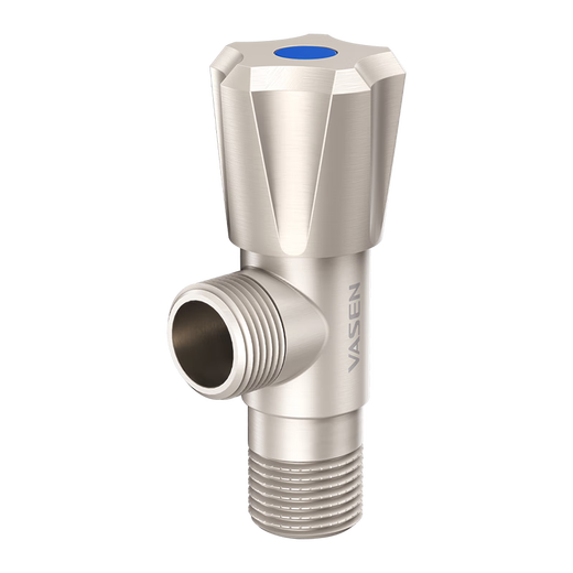 Weixing Brass Triangle Valve 4 Points Cream Air Cold Hot Water Washbasin Sink Washing Machine Ceramic Valve Core 1119Y-Nickel Brushed-Blue