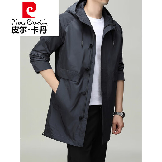 Pierre Cardin high-end mid-length windbreaker men's 2026 autumn new high-end trendy casual hooded jacket men's 192213 gray M 170