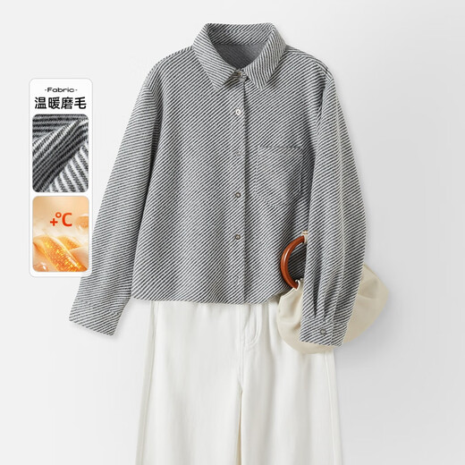 She pool contrasting twill long-sleeved shirt women's 2026 spring new POLO collar warm commuting shirt