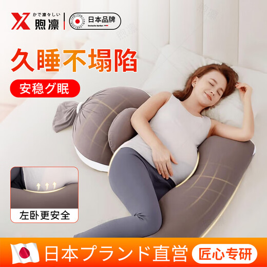 Xulin Japan Pregnancy Pillow Removable and Washable Waist Side Sleeping Pillow Special for Sleeping to Support the Abdominal Back Pillow and Clamp Legs for Full Pregnancy Rebound Dark Brown Scientific 5-Point Zones to Support the Abdomen without Hanging