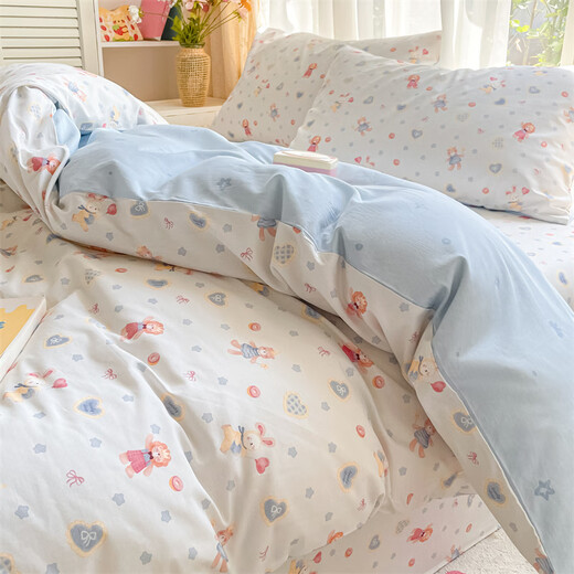 Nanjiren autumn and winter milk velvet four-piece bedding set anti-static double-sided velvet plus velvet thickened bed sheet and quilt cover three-piece set Sea Salt Baby High-density cotton thermal storage and warmth 1.5m bed four-piece set - sheet type - quilt cover 200 230cm