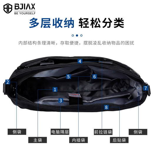 BJIAX business briefcase men's large-capacity one-shoulder Korean style conference fashion 14-inch laptop bag