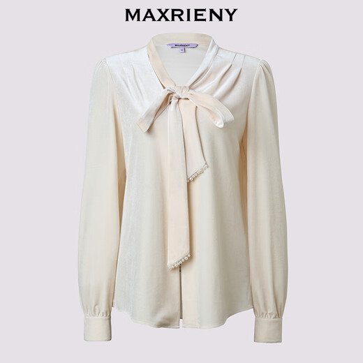 MAXRIENY French retro v-neck velvet shirt 25 winter commuting wear loose tie long-sleeved top off-white M