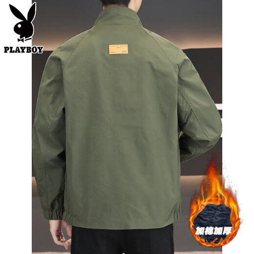Playboy Autumn and Winter Cotton Thickened Jacket Men's Youth Cotton Clothes Casual Loose Stand-up Collar Windproof Jacket Jacket Green Cotton Thickened L 125-140Jin Jin is equal to 0.5 kg