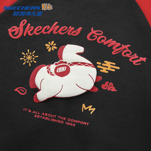 Skechers Children's Spring Series Autumn and Winter Children's Clothes Red Raglan Sleeves Fashionable and Versatile Sweater L126K007