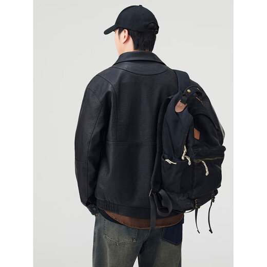 Hawit handsome motorcycle leather jacket men's American retro leather jacket 2025 autumn and winter PU leather jacket motorcycle jacket black M