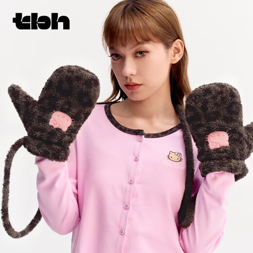 Brutalist Home (tbh) Hello Kitty Plush Gloves Winter Thickened Warm Windproof Gloves for Women Hello Kitty Plush Gloves - Coco Leopard Print