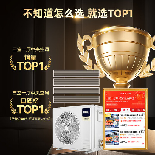 Haier 15% off when placing an order. Central air conditioner, one to four, one to three, Yunshu Pro+, household first-class energy efficiency, full DC frequency conversion, intelligent IoT, self-cleaning, invisible embedded, Yunshu pro+ 5 hp, one to four, three rooms and one living room, 110