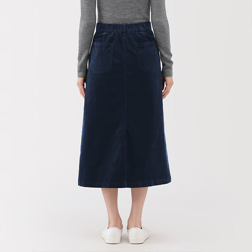 MUJI Women's Stretch Corduroy Narrow Skirt Long Skirt Skirt Women's Fall 25 BE1XWA5A Navy Blue L (165/70A)