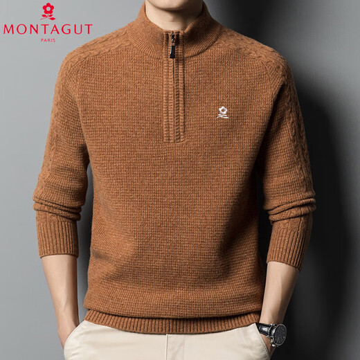 梦特娇（MONTAGUT）2025年新款羊绒衫秋冬毛衣男士新款加厚保暖打底中年爸爸装送礼 花米驼 5XL 195【 建议210-230斤穿】