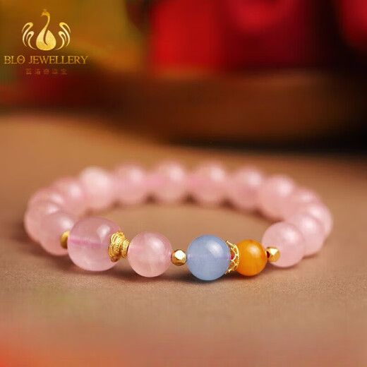 Bailuoqi Pink Crystal Bracelet for Women Madagascar Rose Quartz Beads Pink Hibiscus Stone Bracelet for Peach Blossom Gifts Bead Diameter 6mm