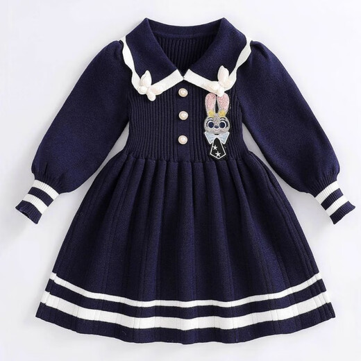 Yaochao Girls Judy Rabbit Sweater Dress 2025 New Baby Princess Dress Police Officer Dress High Quality College Style Dark Blue 90