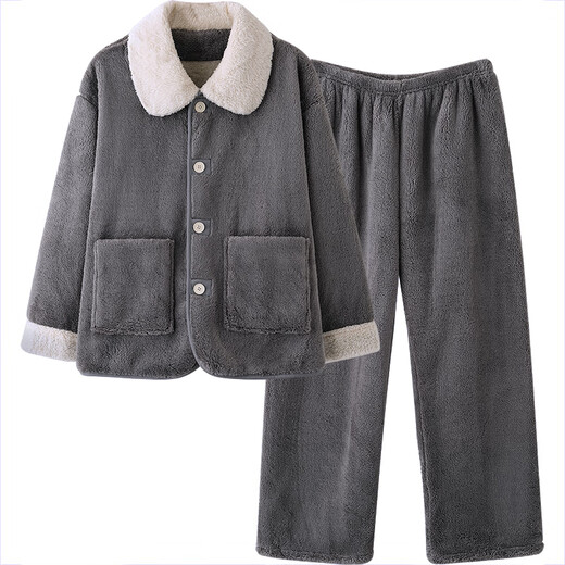 Mrs. Slee Sleep TIGHT couple's winter pajamas, women's coral velvet thickened double-sided velvet, warm and can be worn outside, winter one man and one woman suit QHR96135-men's 2XL