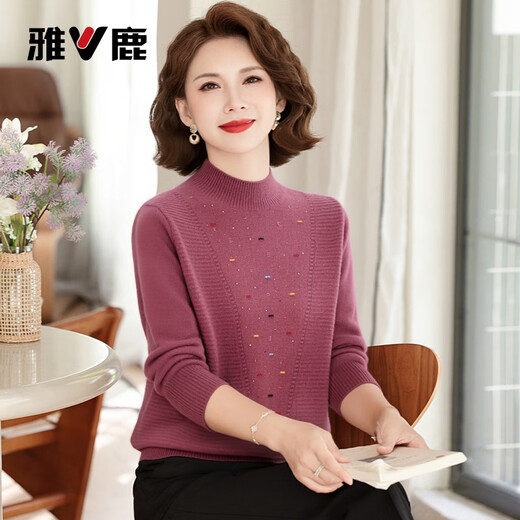 Yalu mother's wear 100% sheep sweater for women winter new middle-aged and elderly half turtleneck temperament sweater warm knitted sweater for women