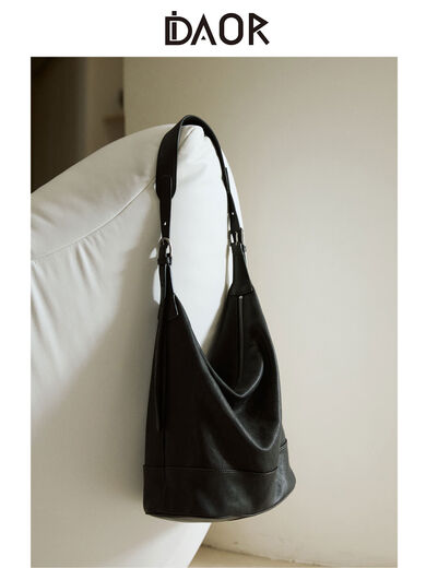 DAOR grid series collapsible bag vegetable tanned sheepskin double-ear bucket bag women's large capacity commuter shoulder crossbody bag caramel color