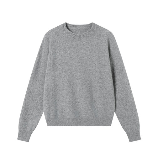 Made in Tokyo, 100% cashmere, machine washable small brushed round neck sweater for women, light floral gray M