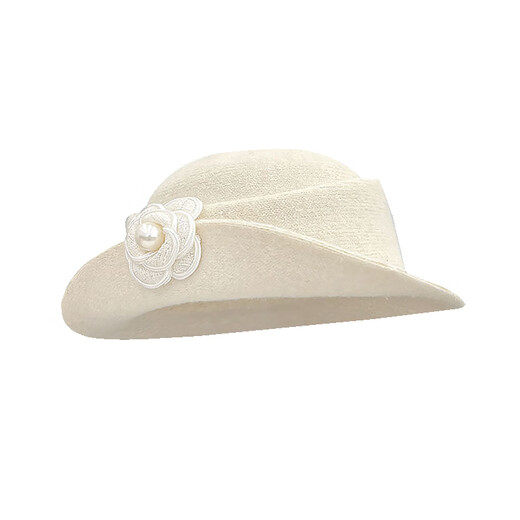 Elegance and French style elegant top hat for women autumn and winter Hepburn style beret retro fashion face-showing small hat fisherman hat top hat pearl flower-white one size