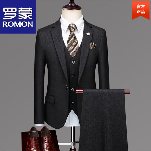 ROMON suit men's high-end suit business casual professional fit-fitting trendy no-iron anti-wrinkle three-piece dress light gray-15 2XL