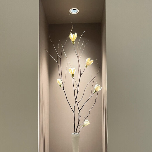 Magnolia nórdica flores secas de rama larga ramo grande ramas secas naturales de pie flores secas hechas a mano gabinete de entrada de rejilla abierta botella alta, pequeña y delgada blanca 40 cm + 2 flores secas de magnolia rosa altura total 100c