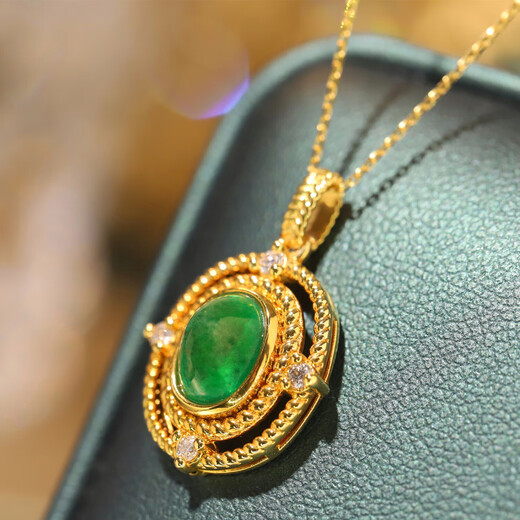 18K gold natural emerald necklace with natural diamonds, gorgeous and elegant women’s fashion item