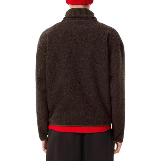 LACOSTE French crocodile loose shoulder half-zip lapel sherpa fleece pullover sweatshirt men's SKB/chocolate color one size 4