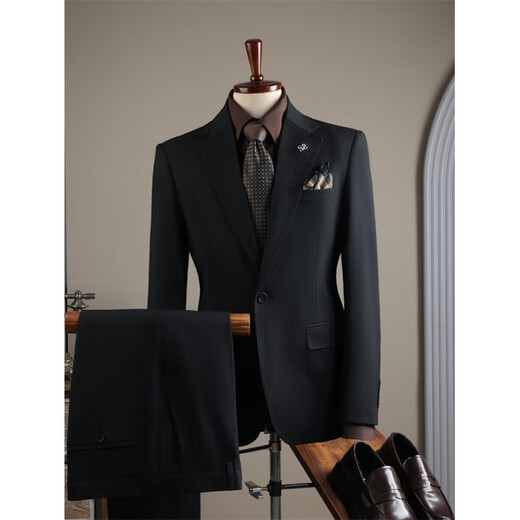 SAINT ANGELO Men's Suit, Professional Formal Fit, Groom's High-end Business Gentleman Striped Casual Suit Two-piece Black Double Button (Suit + Vest + Pants) M 48 Recommended 100-112 Jin Jin is equal to 0.5 kg