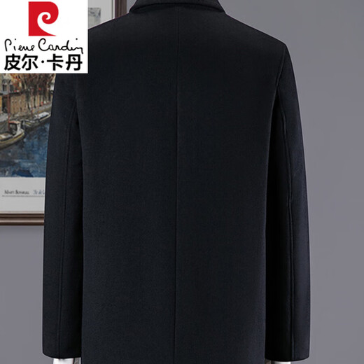 Pierre Cardin Genuine Men's Cashmere Jacket Men's Middle-aged and Elderly Dad's Autumn and Winter Thick Woolen Woolen Business Jacket Men's Black Short Button L 175 Recommended 135-145 Jin Jin equals 0.5 kg