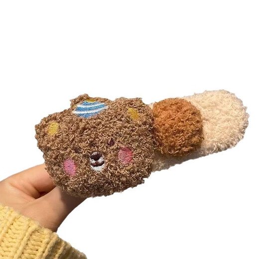 Autumn and winter lamb wool pudding bear large duckbill clip plush cute back of the head hairpin face wash bangs side clip hair accessory big stupid bear hairpin coffee color 1