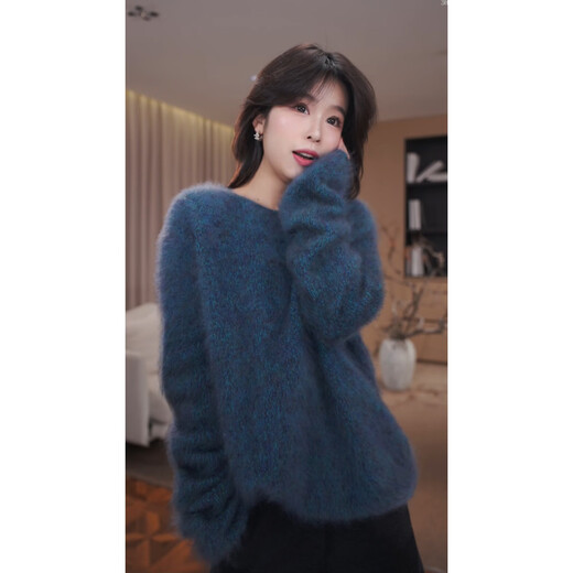 GZQJ Lazy Life Sheep Wool Brushed Round Neck Autumn and Winter Women's Sweater Women's 2025 New Winter 6450 Blue M 38 Recommended 120-140 Jin Jin equals 0.5 kg