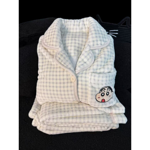 Jingga Winter Coral Velvet Pajamas Crayon Shin-chan Cartoon Couple Model One Male and One Female Thick Warm Flannel Home Clothes Plaid Crayon Female Light Green Male Black Gray - Single Set L Female Recommendation 100-120 Jin Jin is equal to 0.5 kg