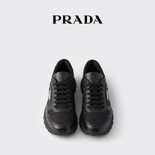 PRADA/Prada Gift Men's Cow Leather and Nylon High Top Sneakers Shoes Black-New 39.5 (5.5)