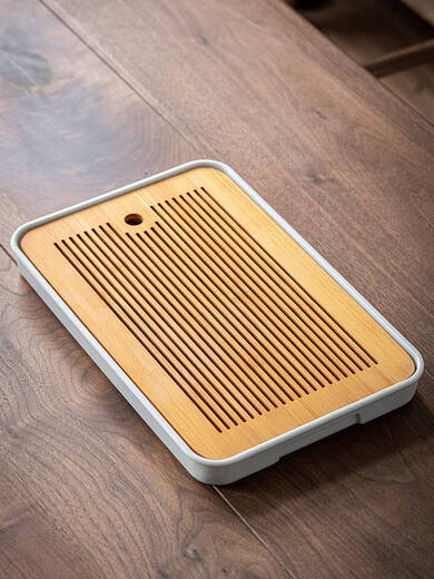 Fantasy Bamboo Tea Tray Home Kung Fu Tea Set Dry Infusion Tray Single Use Simple Rectangular Tea Table Water Storage Tray Qianchuan Rectangular Plate (Black) 38