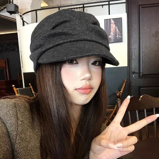 NAOISKEY Naoski Japanese Yamamoto style black pleated beret women's autumn and winter 2025 new retro duck bill newsboy hat painter hat black gray M one size 55-59c