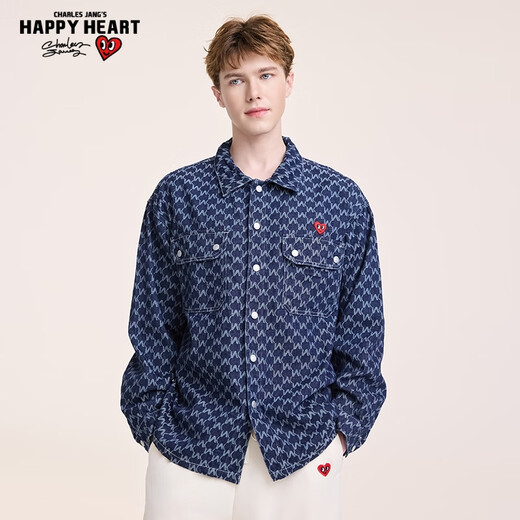 Charles Heart and Wang Churan's same style American retro all-over jacquard denim jacket men's hip-hop high street couple jacket L