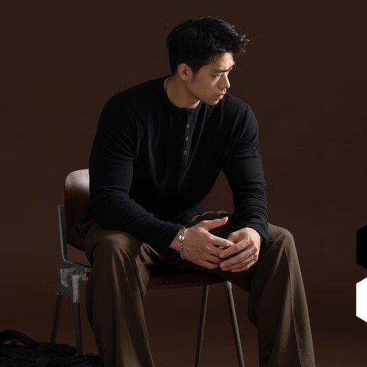 Monster Guardians Sports T-Shirt Men's Daily Casual Versatile Slim Two-Color Henley Shirt Black Black XL