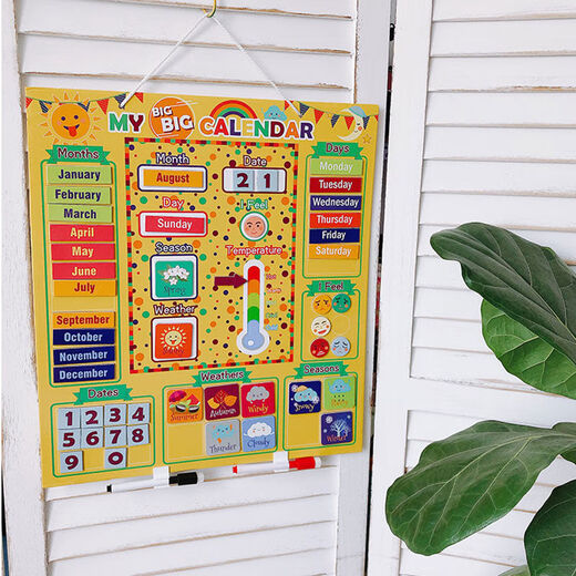 Детский календарь погоды на четыре сезона на китайском и английском языках. Магнитная наклейка. Стираемая подвесная доска. Осведомленность ребенка, экспортированная в Европу. Маленький традиционный китайский календарь 40X30 см.