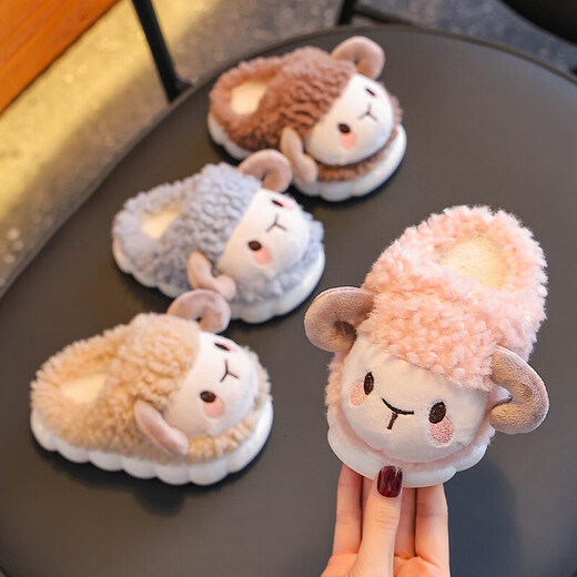 Winter children's cotton slippers for girls 2025 new warm plus plush boys cartoon baby bag heel home shoes dark coffee slippers 12 22/23 size (shoe length 14CM suitable for feet 13